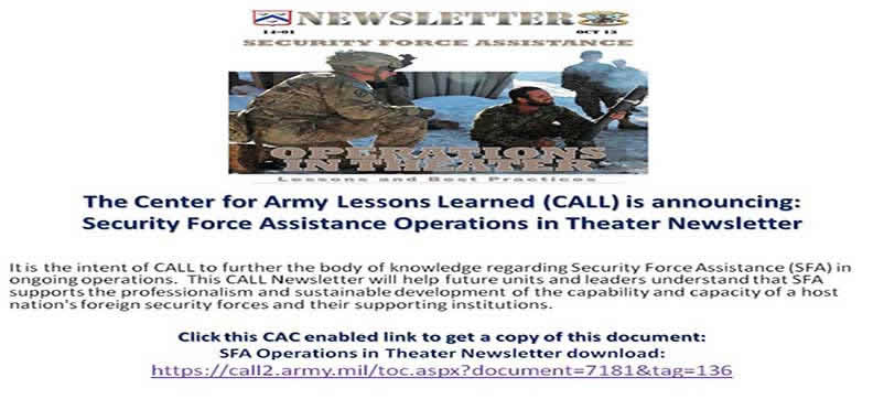 Security Force Assistance Operations in Theater Newsletter